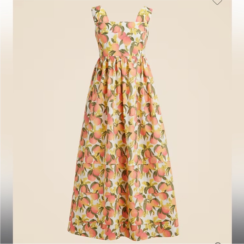 J.Crew Peach print Squareneck midi dress in cotton poplin